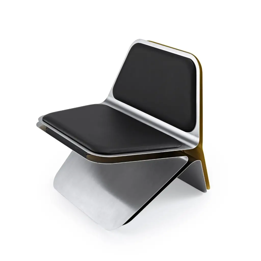 Leaf - Fauteuil en acier inoxydable, laiton, cuir