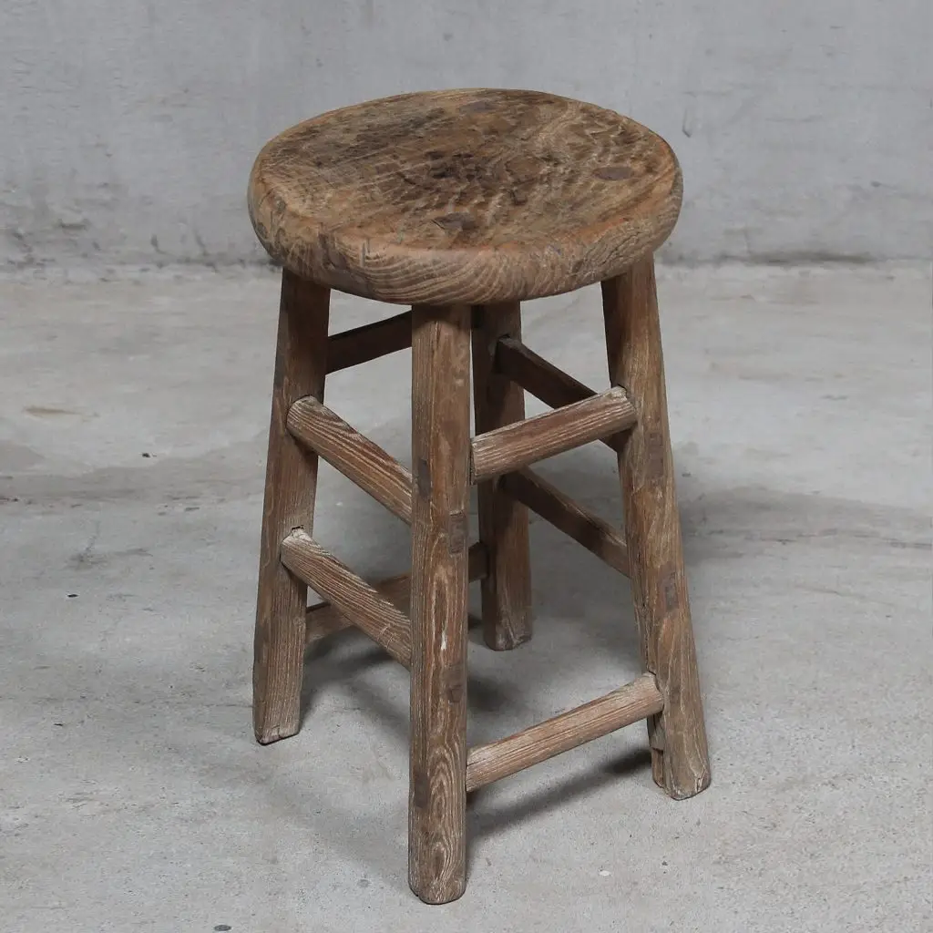Tabouret en Orme 19eme - tabouret rustique en bois
