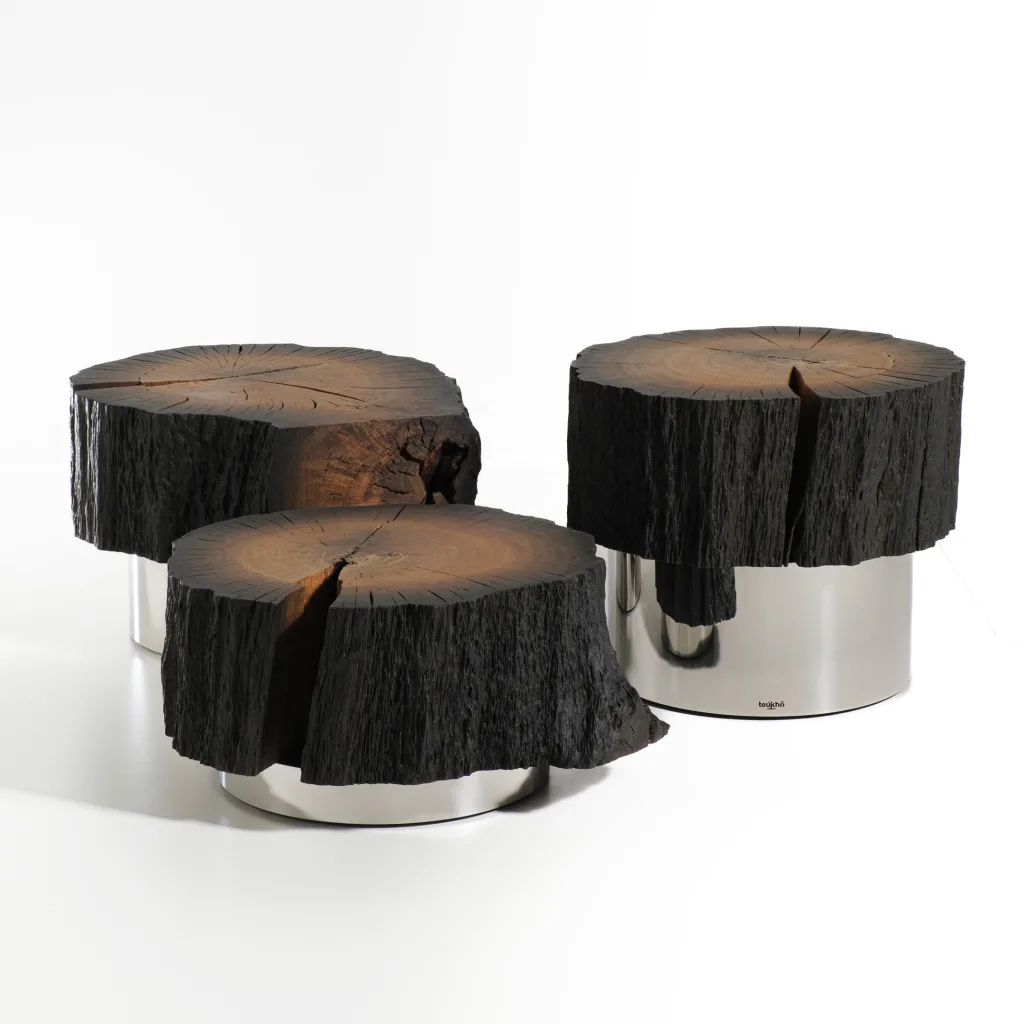 Kyklos - tables basses rondes en bois fossile