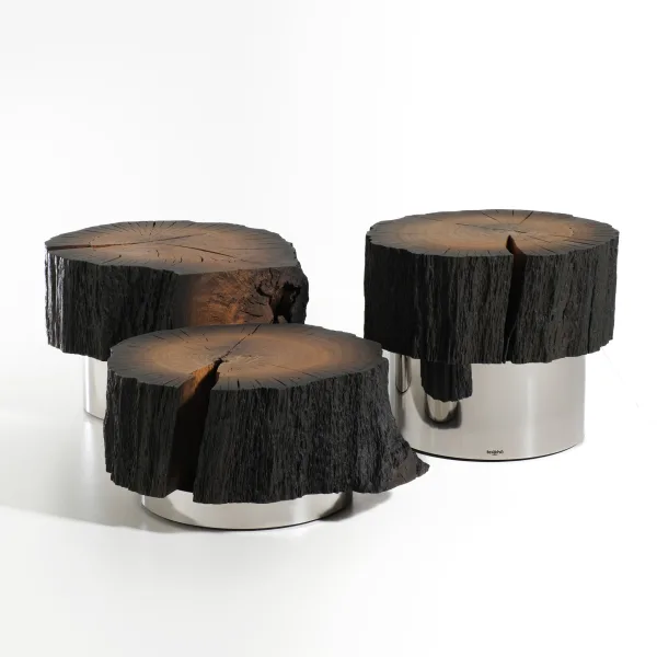 Kyklos - tables basses rondes en bois fossile