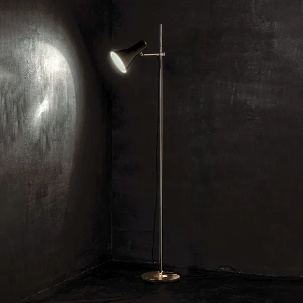 Lampadaire à abat-jour directionnel laiton et aluminium