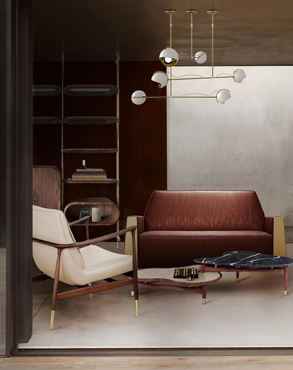 Élégant lustre triple à cinq lampes
